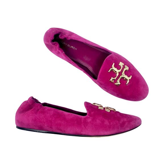 Tory Burch Eleanor Loafers Ballet Flats Fuchsia Pink Suede Leather Size US 7 - Picture 1 of 11